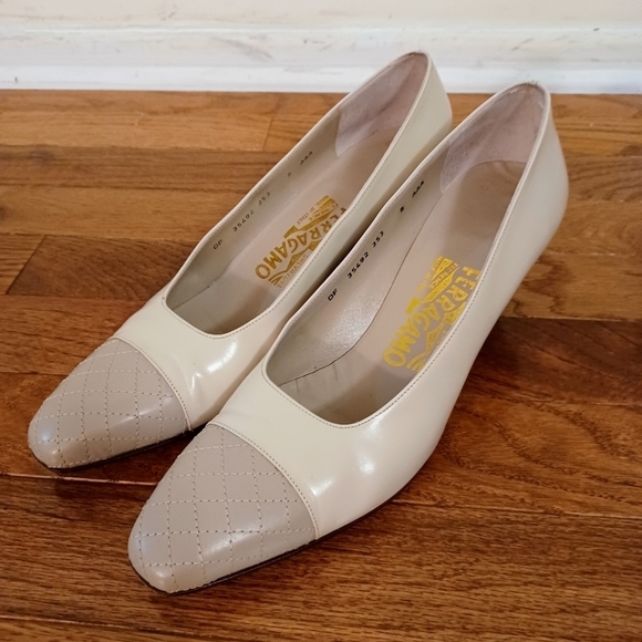 SALVATORE Ferragamo Classic Bone Quilted Cap Toe Shoes Sz 8 - Picture 4 of 7